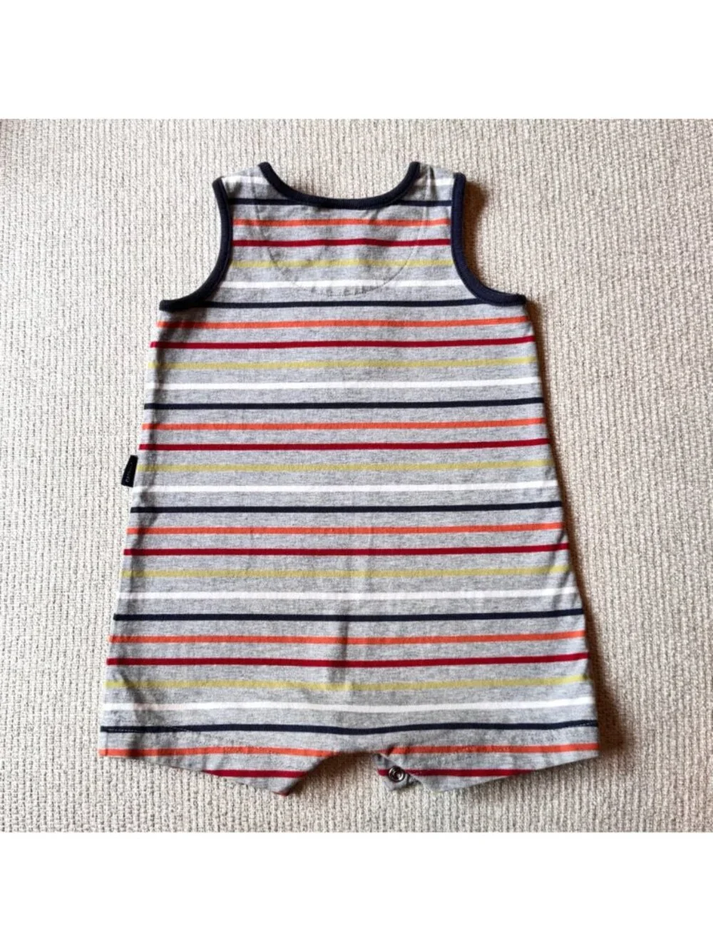 Vintage Carters Baby Boy 12-18 Month Romper Striped Gray Navy Blue Cotton